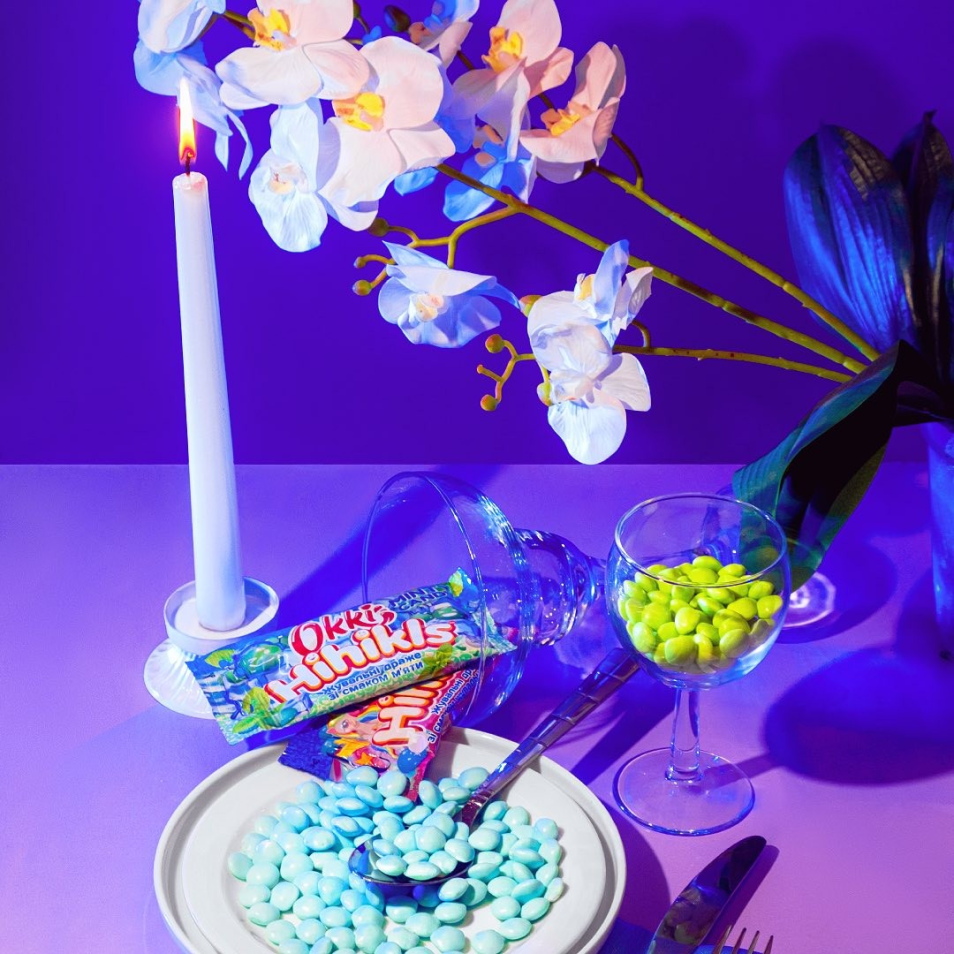 Okki still life in purple light