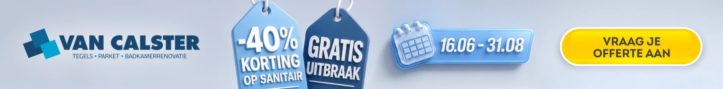 Van Calster Dubbel Voordeel campaign format, 728 by 90 pixels