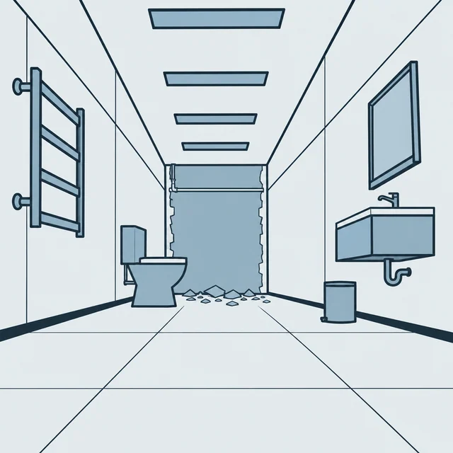 Draft of the bathroom after the old bathtub has been removed